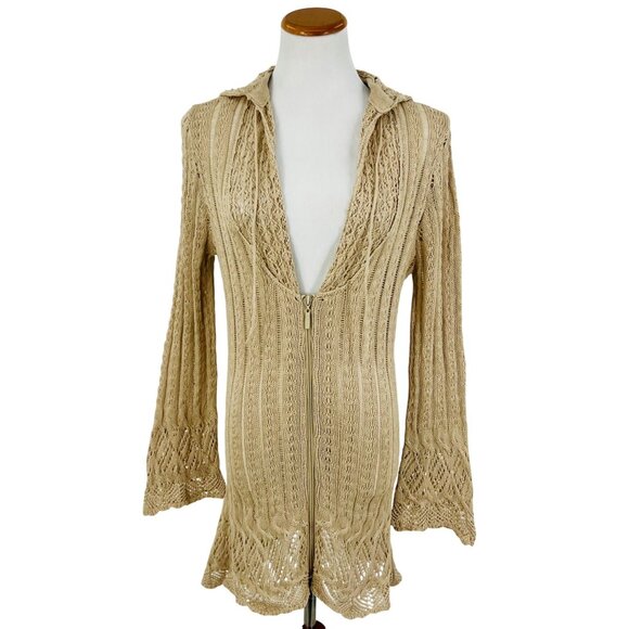 T-Party Sweaters - T-Party Vintage Inspired Hooded Zip-Front Bell Sleeve Crochet Cardigan